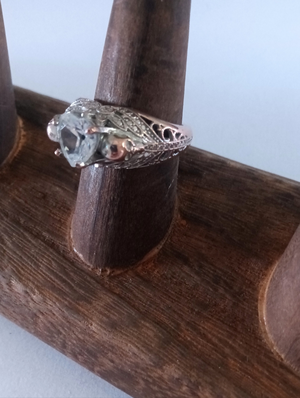 Sterling Silver 925 Two-Tone Heart Shaped Ring Filigree Detail